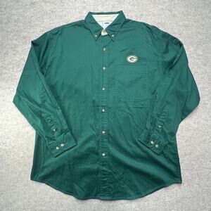 Green‎ Bay Packers Men's Large Green Button Down Shirt Embroidered Logo Casual